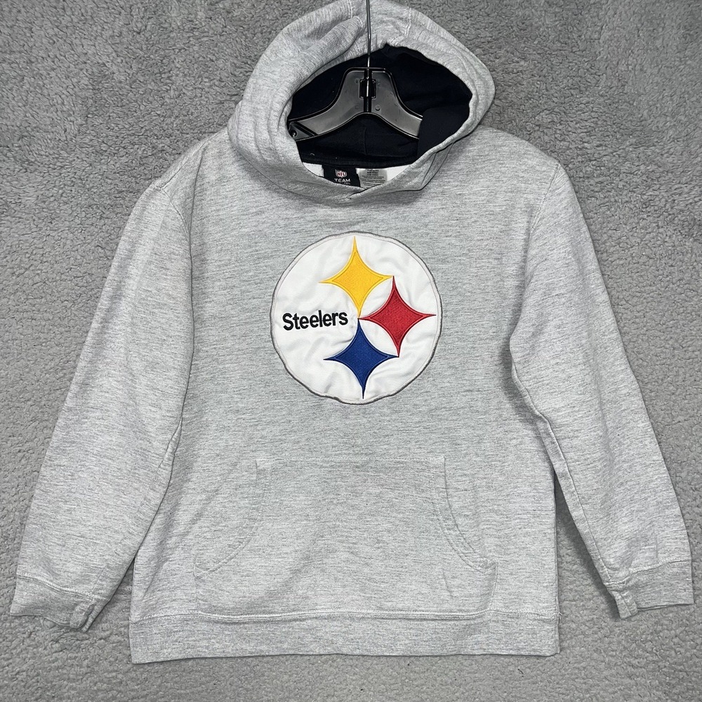 Pittsburgh Steelers Hoodie Youth Sz L (14/16) Gray Embroider Sweater NFL Apparel
